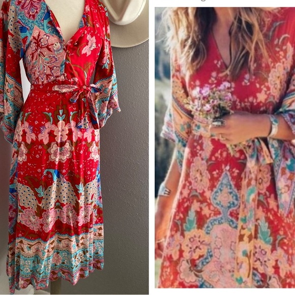 ❤️ BOHO RED FLORAL KAFTAN DRESS - Picture 5 of 17